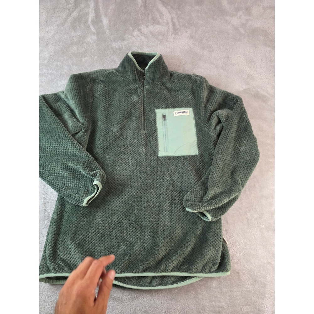 Magellan Outdoors Fleece Pullover Women Small Green 1/4 Zip High Pile Waffle